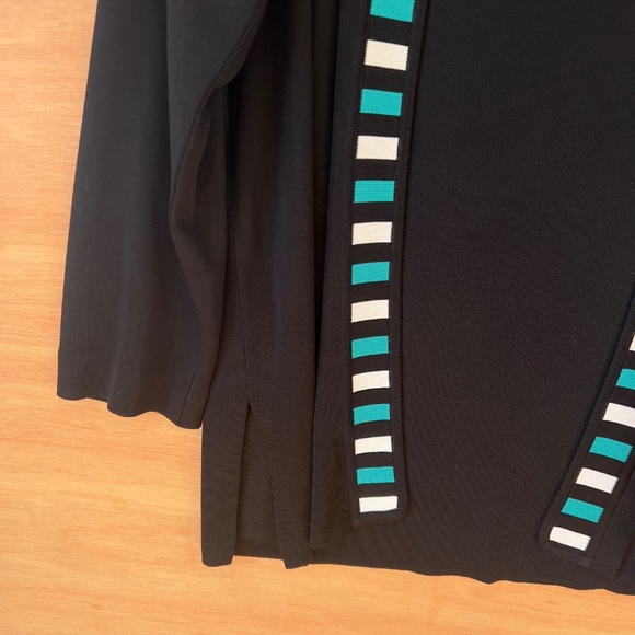 Exclusively Misook open front knit cardigan sweater sz XL black teal white pads - Picture 2 of 7